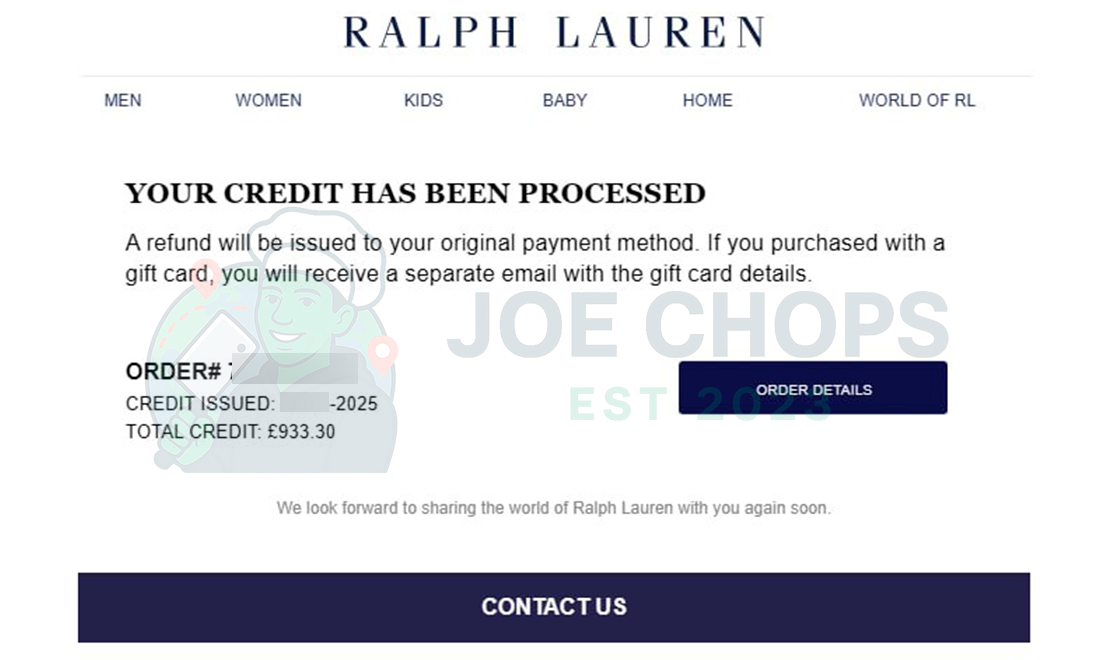 Ralph Lauren Order Success